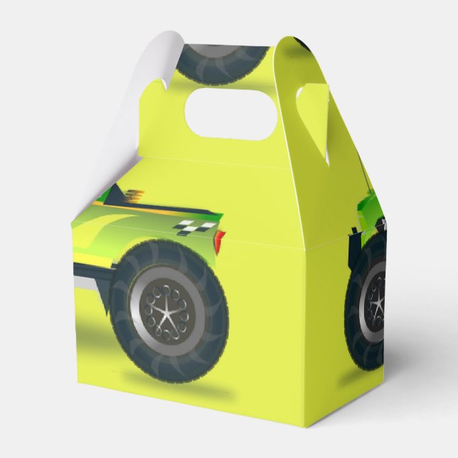 Monster truck on lime green favor boxes (Front Side)