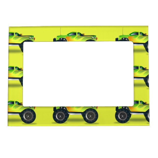 Monster truck on lime green magnetic frame (Front)