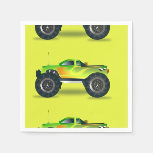 Monster truck on lime green napkins