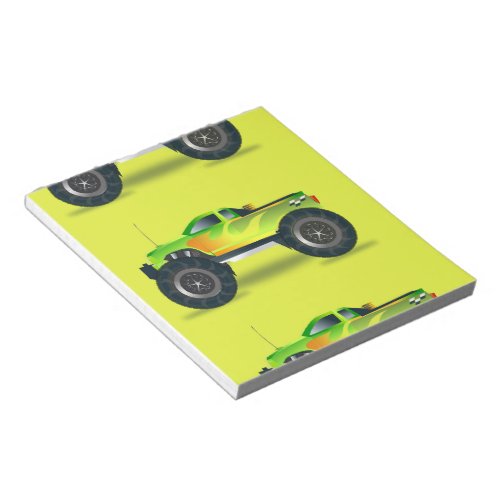 Monster truck on lime green notepad