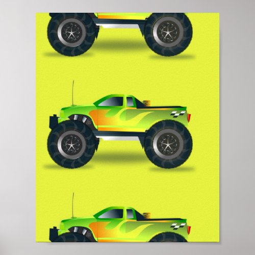 Monster truck on lime green poster