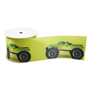 Monster truck on lime green satin ribbon