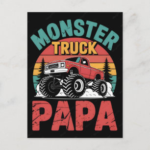 Monster truck papa retro sunset design holiday postcard