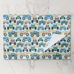 Monster Truck Paper Placemats, Kids Birthday Pad