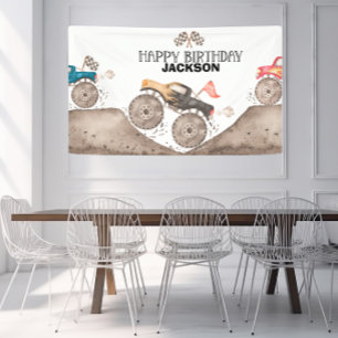 Monster truck party backdrop banner birthday