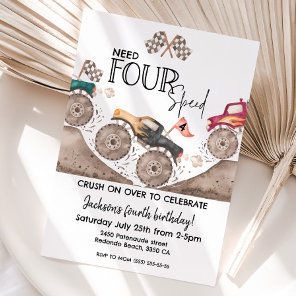 Monster Truck party Need FOUR speed 4th birthday Invitation
