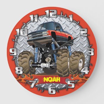 Monster Truck Personalizable Boys Room Clock by NiceTiming at Zazzle