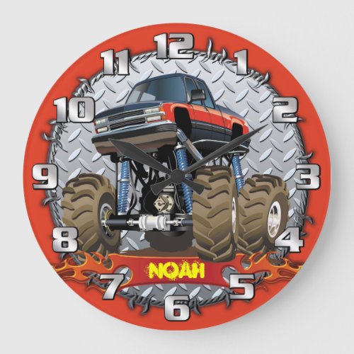 Monster Truck Personalizable Boys Room Clock