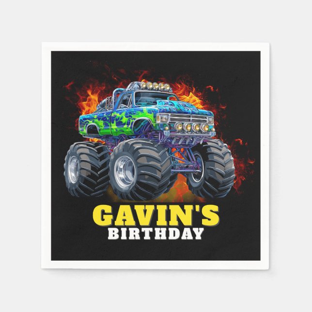 Monster Truck Personalized Birthday Party Napkins (Front)