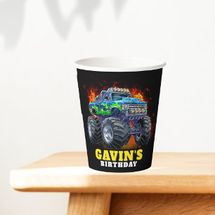 Monster Truck Personalized Birthday Party Paper Cups
