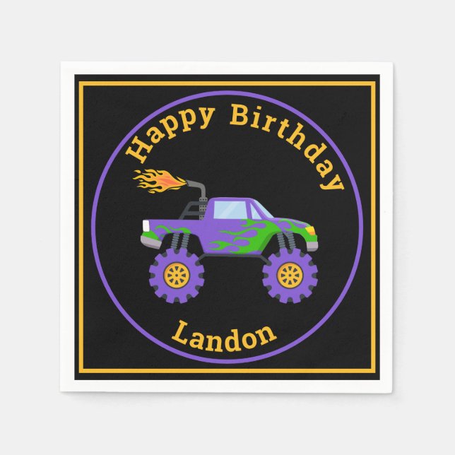 Monster Truck Personalized Name Cool Birthday  Napkins (Front)