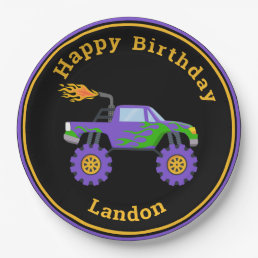 Monster Truck Personalized Name Cool Birthday Paper Plates
