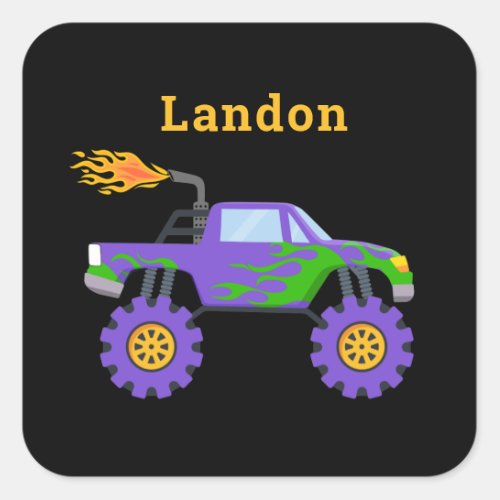 Monster Truck Personalized Name Cool Square Sticker