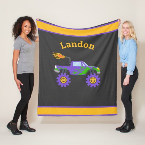 Monster Truck Personalized Name Kids Fleece Blanke