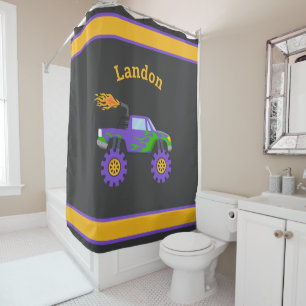Monster Truck Personalized Name Kids Fun Shower Curtain