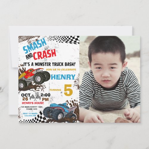 Monster Truck photo Birthday Party Invitation