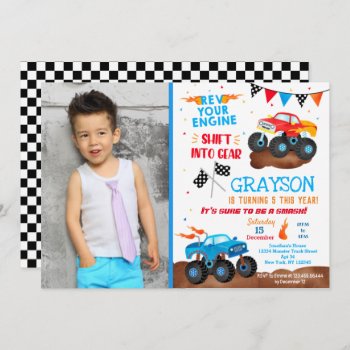 Monster Truck Photo Birthday Party Invitations by SugarPlumPaperie at Zazzle