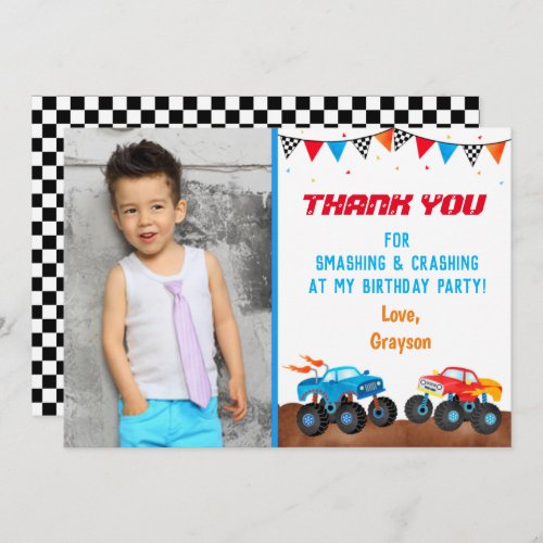 Monster Truck Photo Birthday Party Thank You Cards