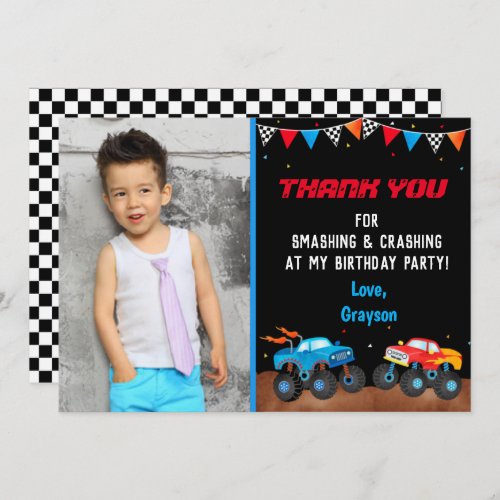 Monster Truck Photo Birthday Party Thank You Cards