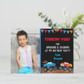 Monster Truck Photo Birthday Party Thank You Cards (Standing Front)