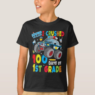 Monster Truck Police Car 100 Days Of School 1st Gr T-Shirt