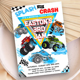 Monster Truck Pool Party 6th Birthday Invitation