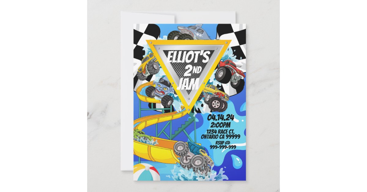 Monster Truck Pool Party Bash Invitation