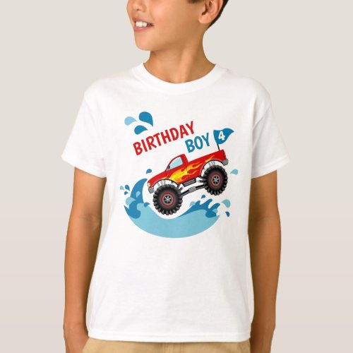 Monster Truck Pool Party Birthday Boy T_Shirt