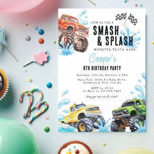 Monster Truck Pool Party Birthday Invitation