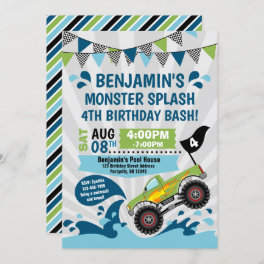Monster Truck Pool Party Summer Birthday Invitation