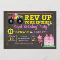 Monster Truck & Princess Joint Birthday Invitation