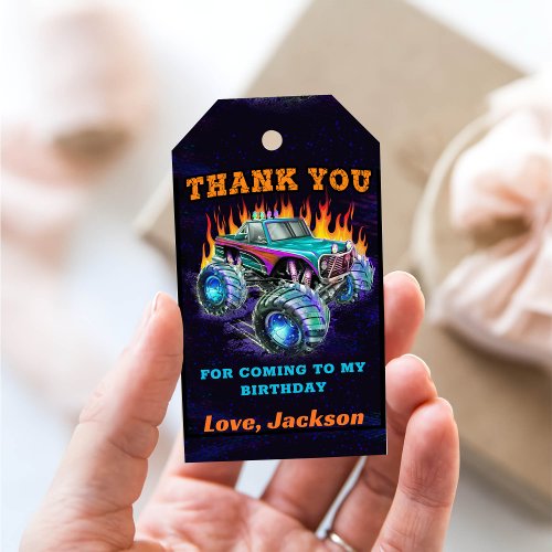 Monster Truck Racing Birthday Thank You Gift Tags 