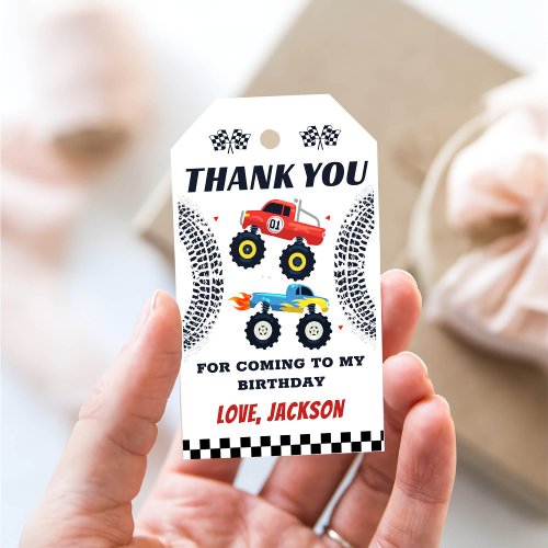 Monster Truck Racing Birthday Thank You Gift Tags 