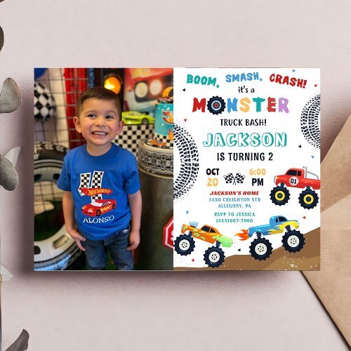 Monster Truck Racing Car Kids Birthday Photo Invitation