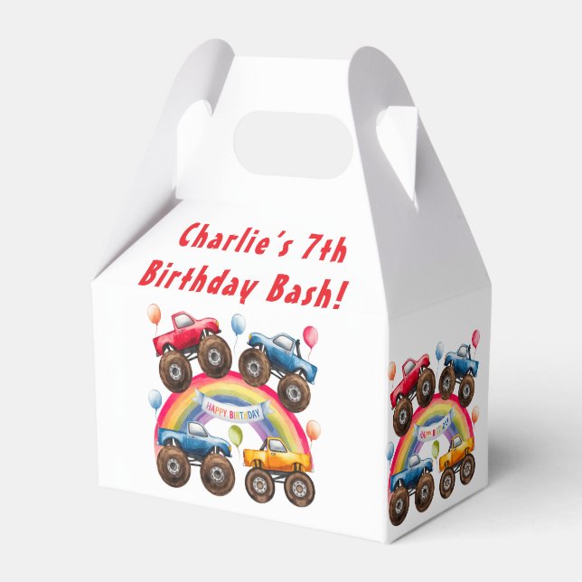 Monster Truck Rainbow Boy Birthday Bash Favor Boxes (Front Side)