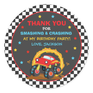 Monster Truck Rally Birthday Party Decor Favors Classic Round Sticker