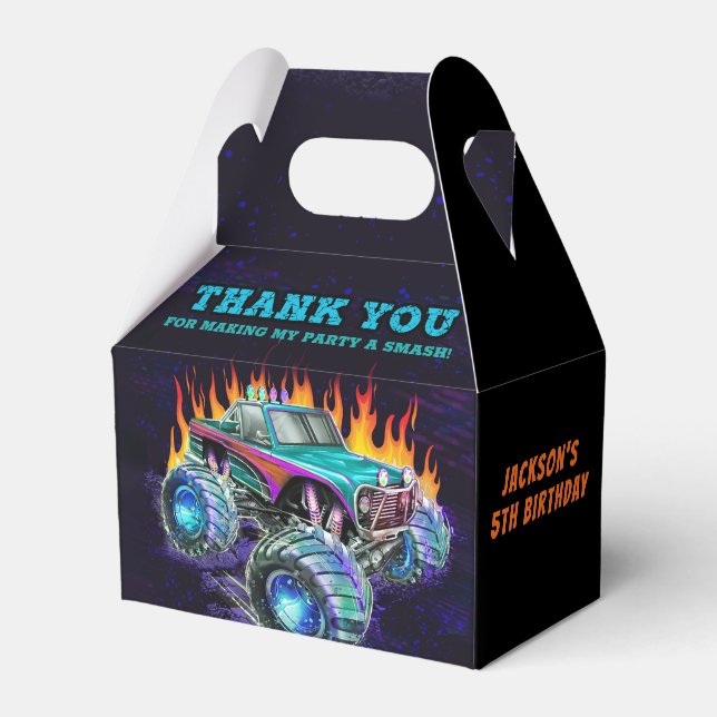 Monster Truck Rally Birthday Party Favor Box (Front Side)