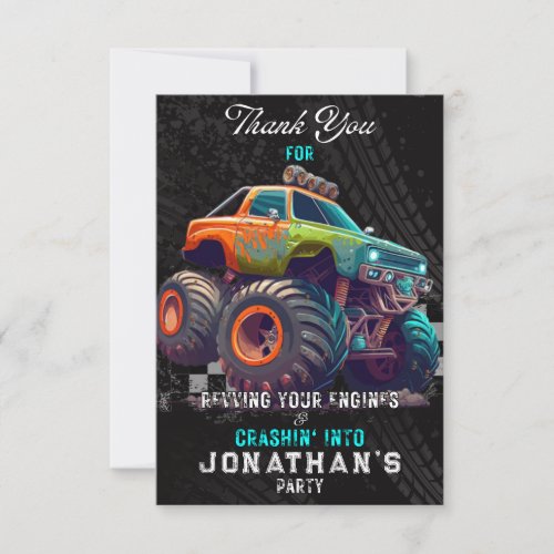 Monster Truck Rally Birthday Party  Thank You Card