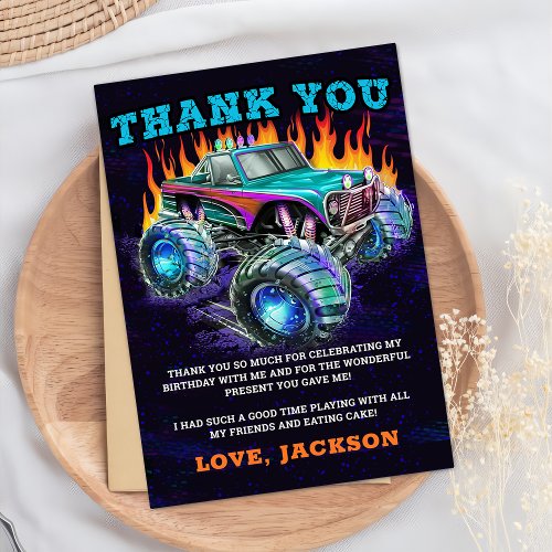 Monster Truck Rally Boy Birthday Thank You Card