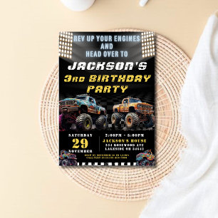 Monster Truck Rally Themed Boys Birthday Party Invitation
