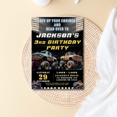 Monster Truck Rally Themed Boys Birthday Party  Invitation