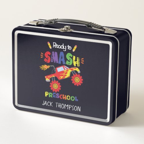 Monster Truck Ready to Smash Preschool First Day  Metal Lunch Box
