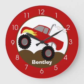 Monster Truck Red Boys Toddler Nursery Room Large Clock by allpetscherished at Zazzle