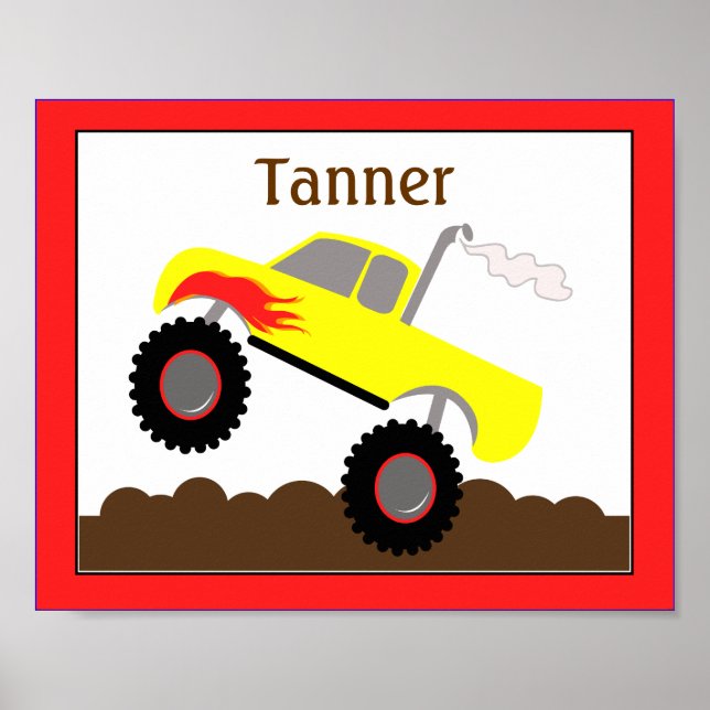 Monster Truck (Red) Customized Nursery Art Print (Front)