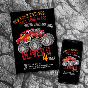 Monster Truck Rev Your Engines Birthday Party Invitation