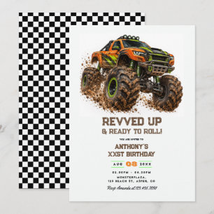 Monster Truck Revved Up Ready to Roll Boy Birthday Invitation