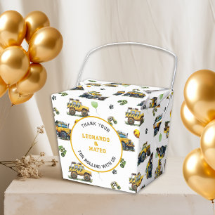 Monster Truck Safari Watercolor Twin Boys Birthday Favor Boxes