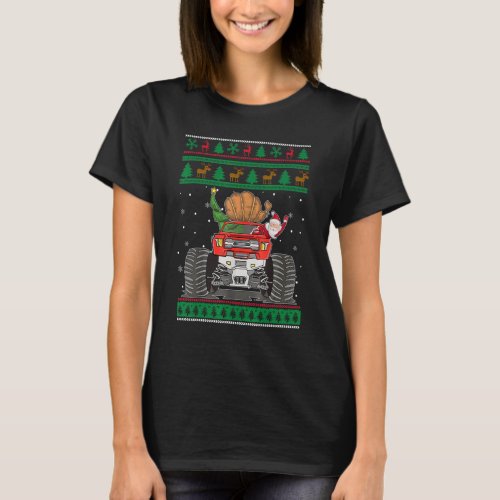 Monster Truck Santa Ugly Christmas Sweater Tree Fo