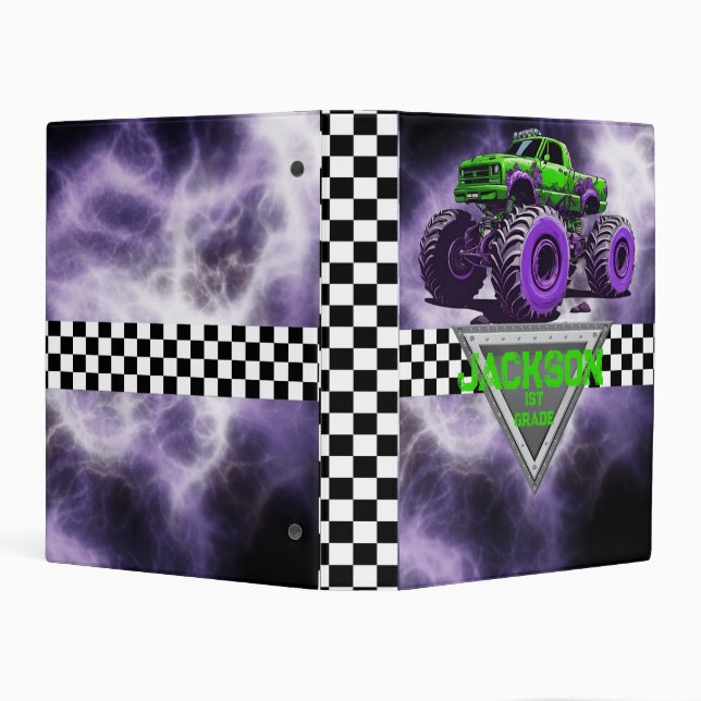 Monster Truck School Binder- Custom Name & Grade Mini Binder (Background)
