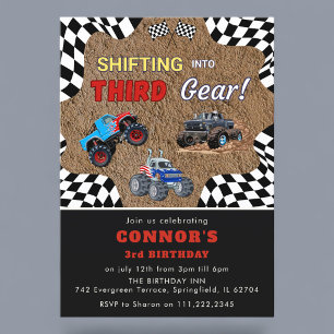 Monster Truck Shifting Into Third Gear Birthday Invitation
